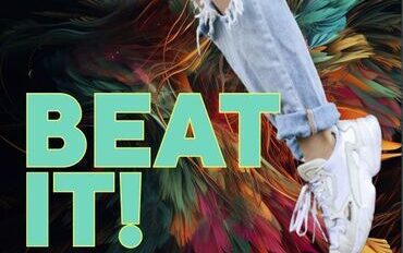 The title Beat It with a photograph of a dancer's legs in distressed jeans and white shoes mid-jump.