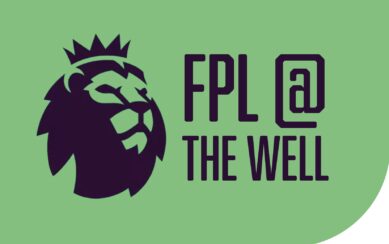 The Fantasy Premier League logo on a green background. On the left a lion wearing a crown, on the right the text FPL at The Well