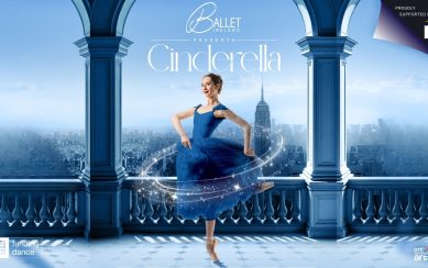 A ballerina in a blue dress, twirling in a dance 