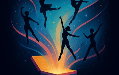 Colourful graphic of dancers coming out of a magical box