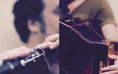 Close up spilt-image of flute and harpsicord 