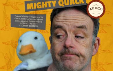 Comedian with a duck on his shoulder