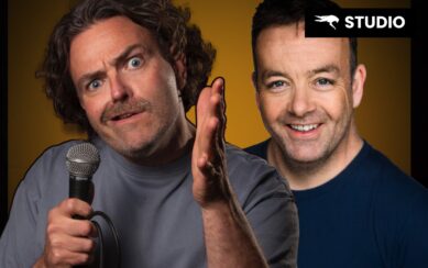 Close up of two comedians