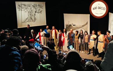 Actors lined up on stage 