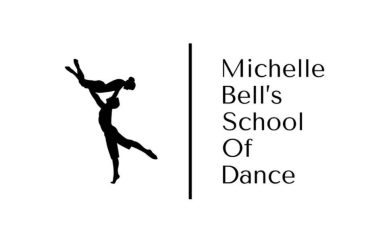 On the left side a silhouette of a dancer lifting their dance partner, on the right the text Michelle Bell's School of Dance