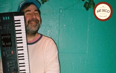 comedian holding a keyboard