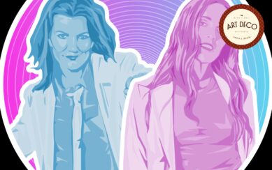 colourful graphic of two women