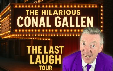 a picture of Conal Gallen with the title of his show 