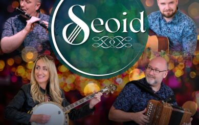 Collage of Irish trad musicians