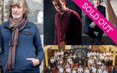 A collage of photographs of Sean Keane, Michael Rooney, Stephen Doherty and the children from the Ceol Na nOg orchestra.