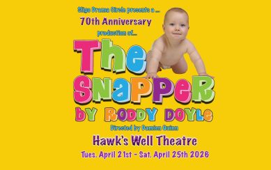Poster of Roddy Doyle's The Snapper with a baby against a yellow background