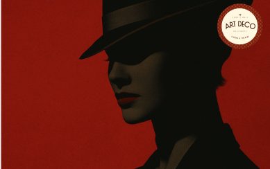 Graphic of silhouetted lady wearing a hat against a red backdrop