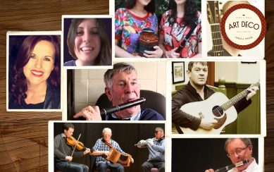 Collage of musicians playing musical instruments