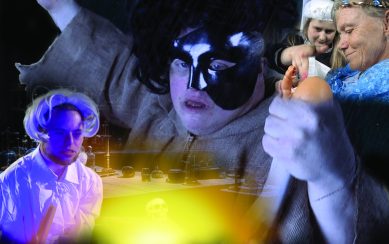 Collage of images from Frankenstein theatre production 