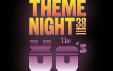 'Theme Night' the 80's written in big blocks against a black background 