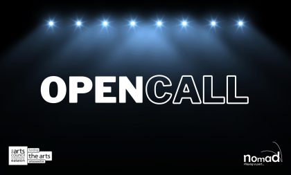 The words "open call" in large letters on a dark background with stage lights The words "open call" in large letters on a dark background with stage lights
