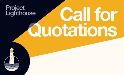A black and yellow graphic with an image of a lighthouse in the bottom left corner and the text Call for Quotations