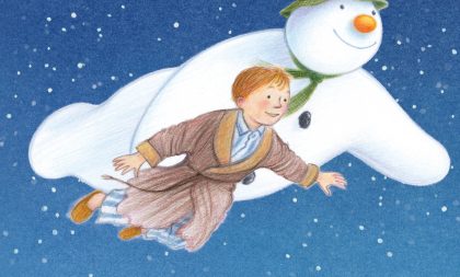 The cover image of Hawk's Well Theatre's autumn brochure. It features an illustration of a snowman and a young boy in a robe and pyjamas flying over a snowy landscape. The cover image of Hawk's Well Theatre's autumn brochure. It features an illustration of a snowman and a young boy in a robe and pyjamas flying over a snowy landscape.