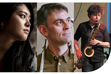 A collage of photographs of Sun Mi Hong, Gareth Lockrane, & Julian Siegel