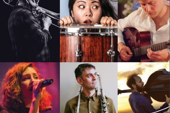 A collage of six photographs of jazz musicians from the Sligo Jazz Project. A collage of six photographs of jazz musicians from the Sligo Jazz Project.