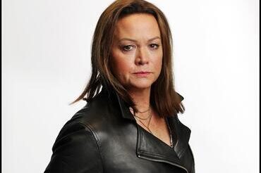 Woman wearing leather jacket