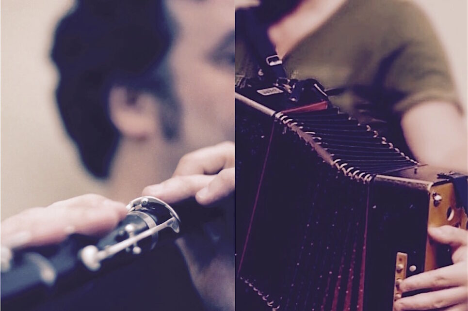 Close up spilt-image of flute and harpsicord