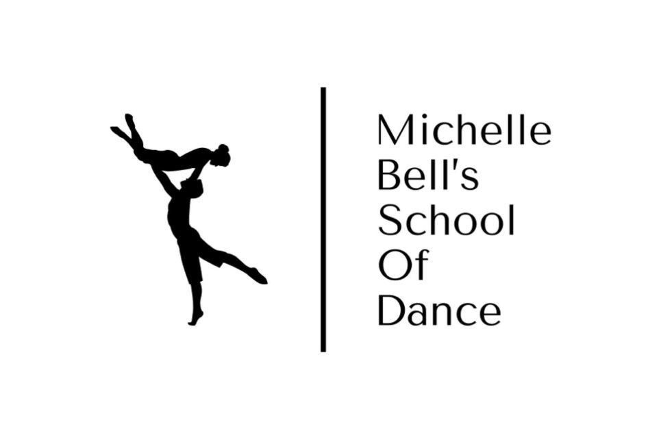 On the left side a silhouette of a dancer lifting their dance partner, on the right the text Michelle Bell's School of Dance