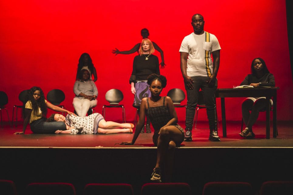 A still photograph of the performers during the event Uprooted