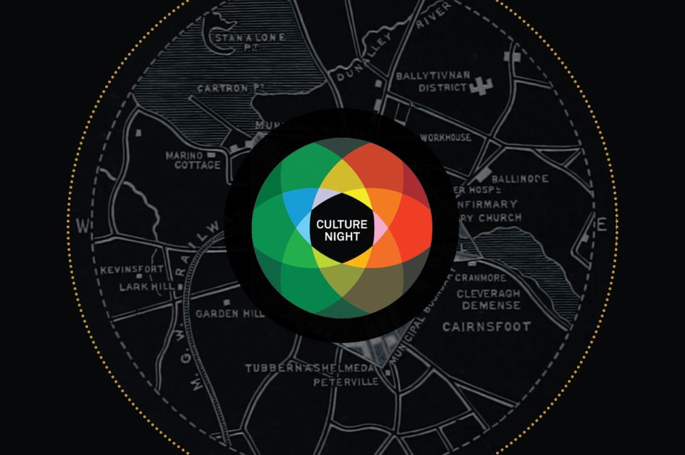 Culture Night Logo with old Map of Sligo, Ireland behind