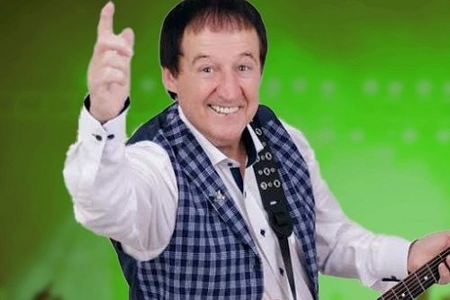 A photograph of Declan Nerney with inset smaller images of guest performers John McNicholl and John Hogan