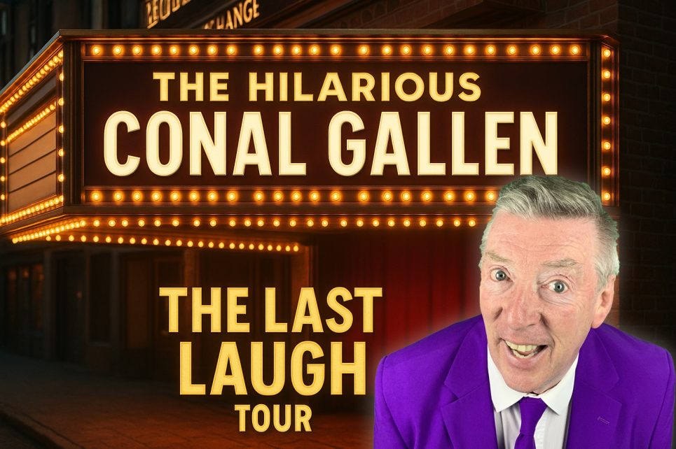 a picture of Conal Gallen with the title of his show a picture of Conal Gallen with the title of his show