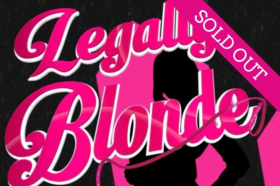 Graphic of silhouetted lady against pink background with the title "Legally Blonde" in big pink letters