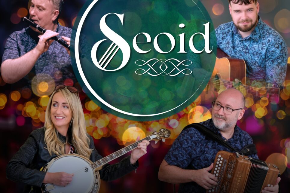 Collage of Irish trad musicians