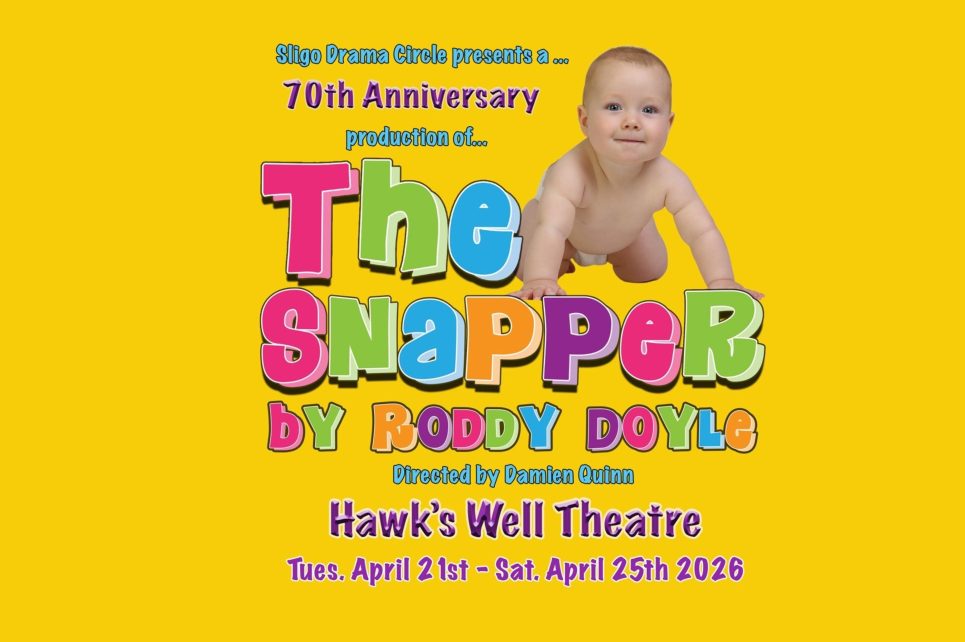 Poster of Roddy Doyle's The Snapper with a baby against a yellow background