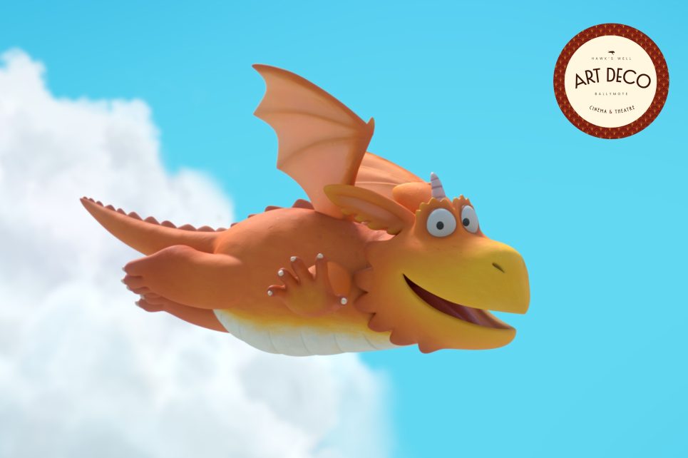 A friendly cartoon dragon in a bright blue sky A friendly cartoon dragon in a bright blue sky