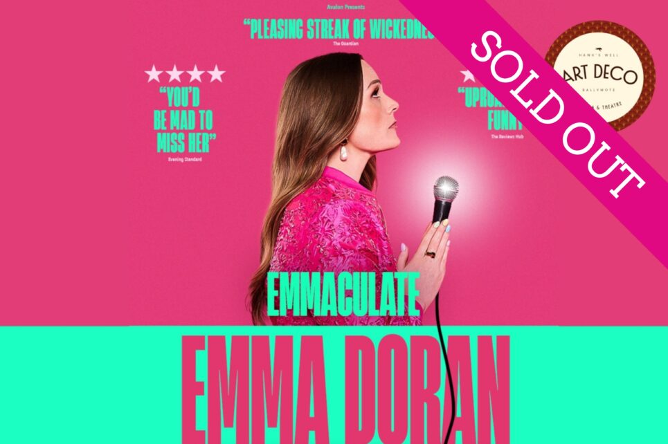 A poster in pink and green with Emma Doran in the centre.