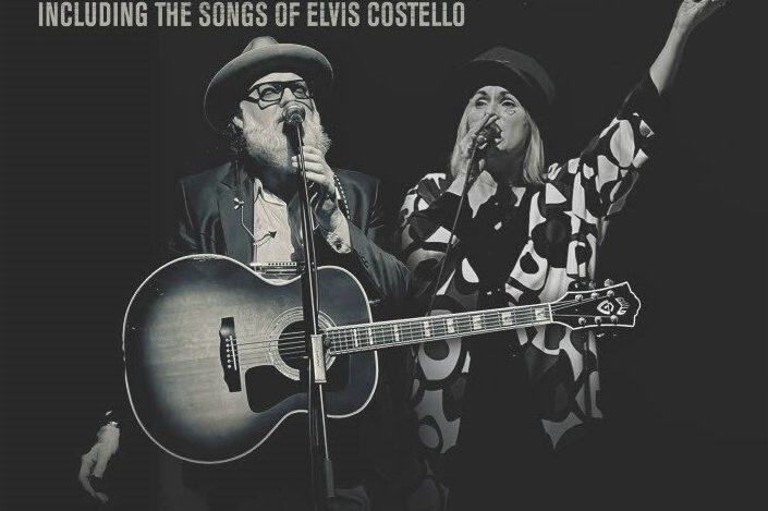 A black and white photograph of the duo My Darling Clementine performing on stage