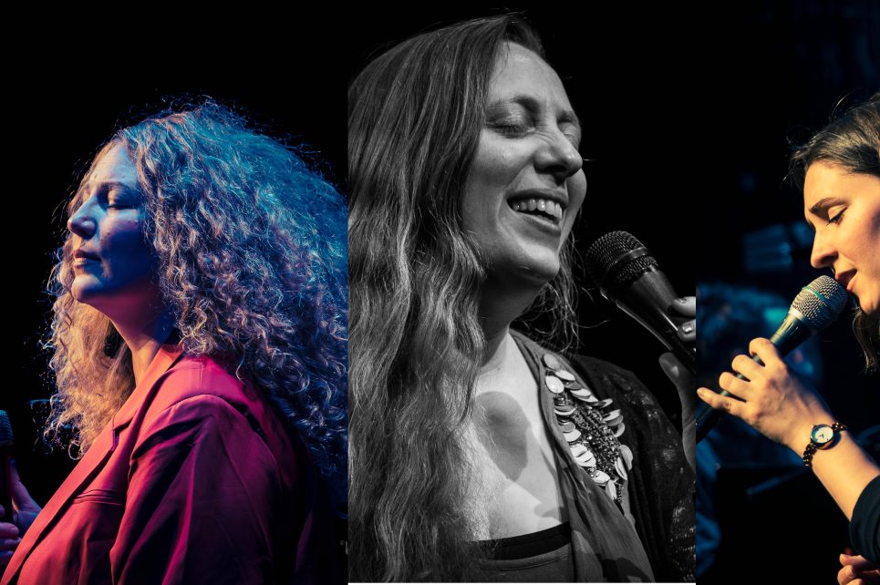 Triptych of female singing performers